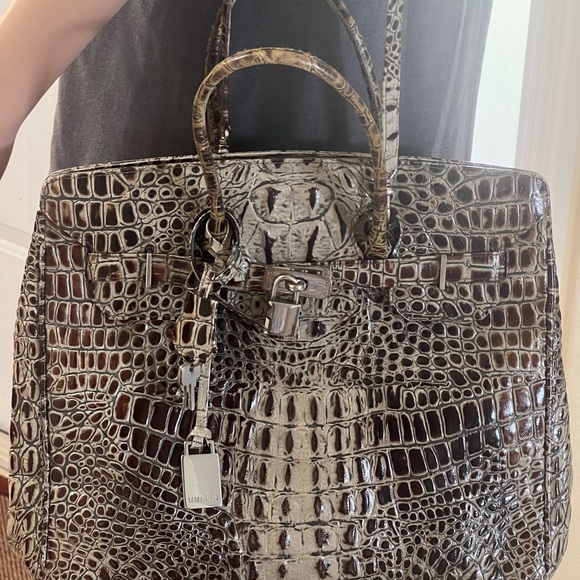 Brazilian Crocodile Embossed Handbag with Lock - Picture 10 of 11